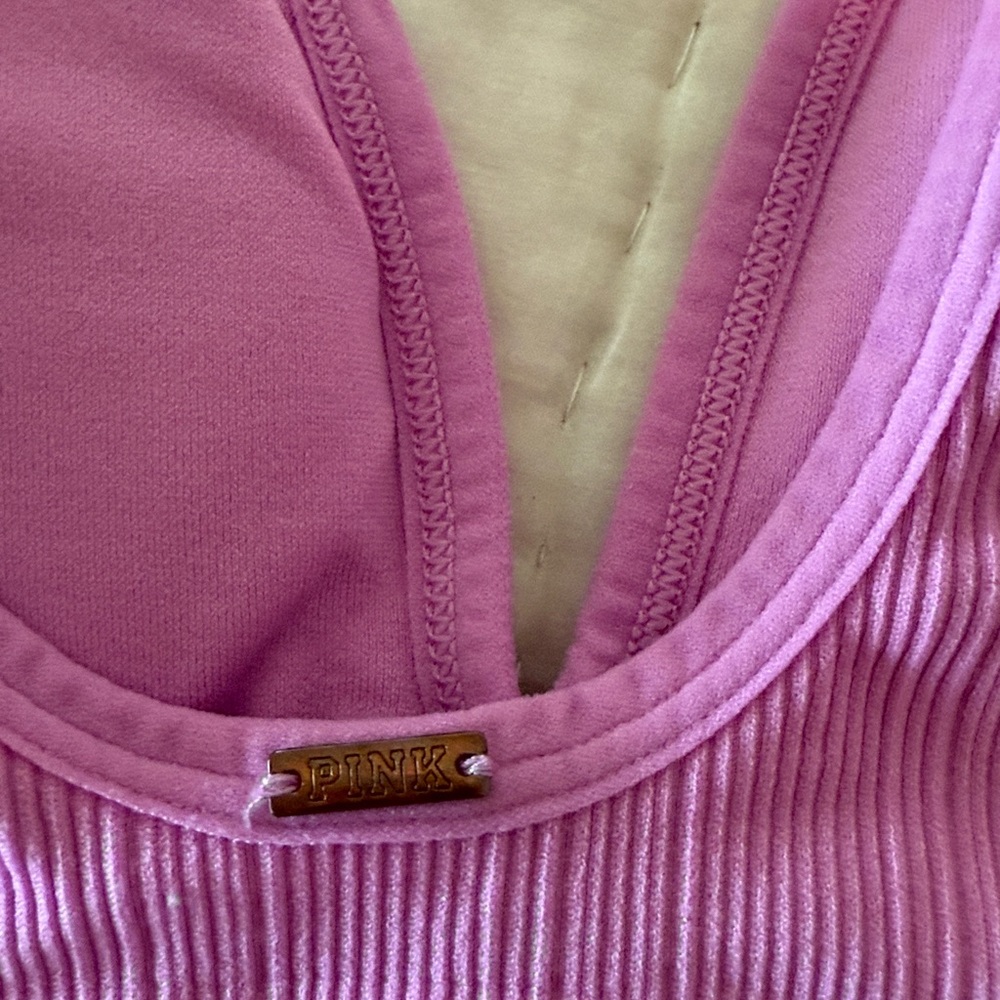 PINK Victoria's Secret Ribbed Bralette in bright Pink. Medium. - Picture 3 of 5